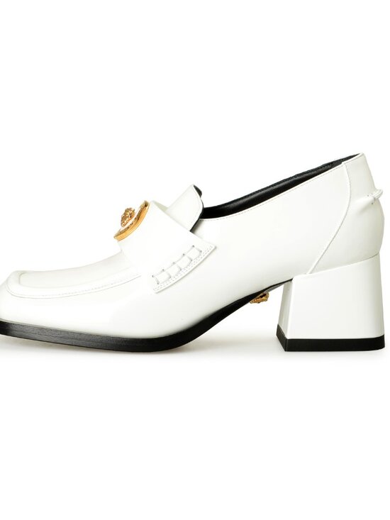 Versace Women's Gold Medusa Patent Leather Heeled Moccasins Shoes US 7.5 IT 37.5 - Picture 2 of 8